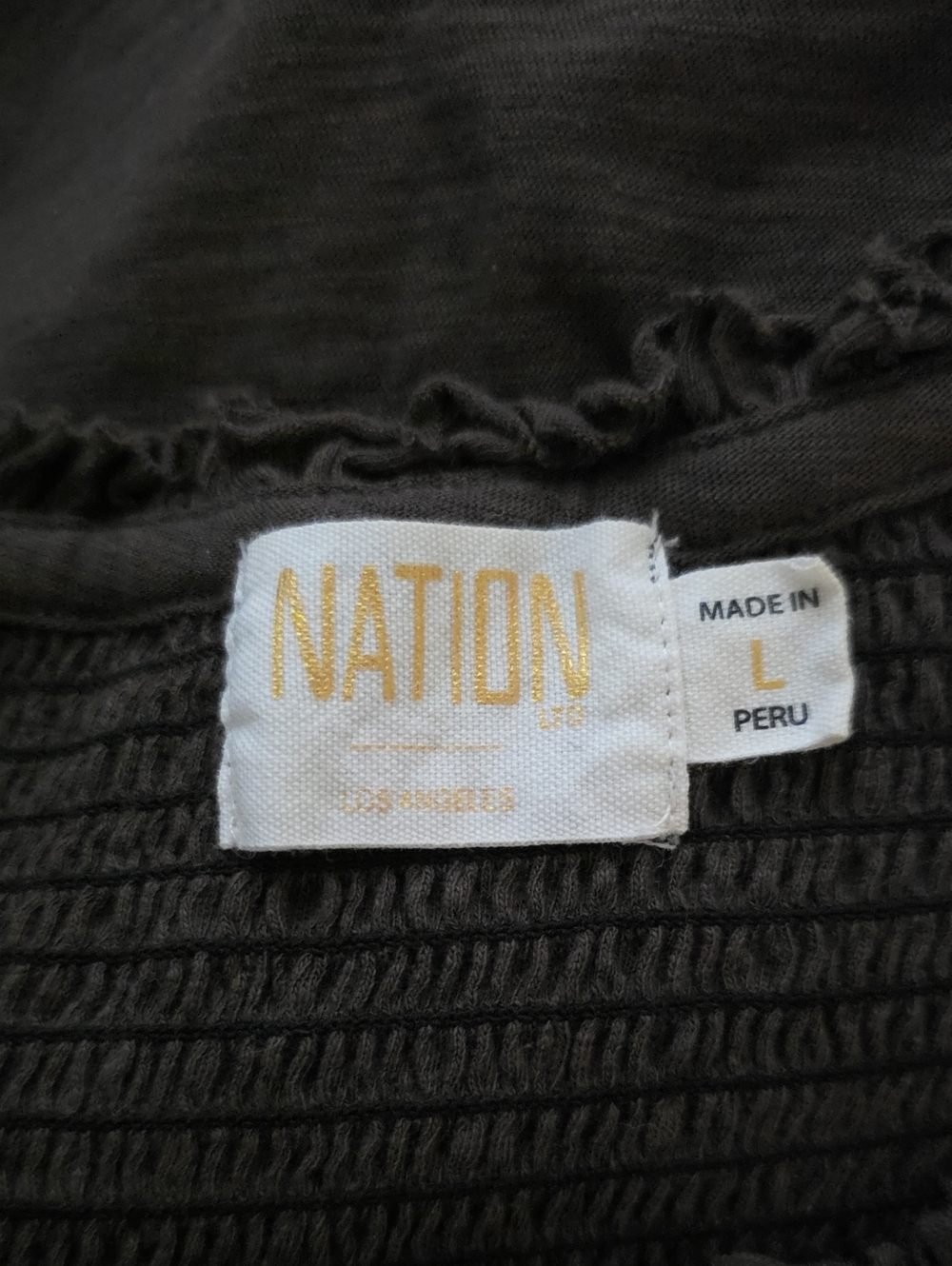 Nation LTD Brown Lightweight Smocked Long Sleeved Neutral Puma Cotton Top - Picture 4 of 6